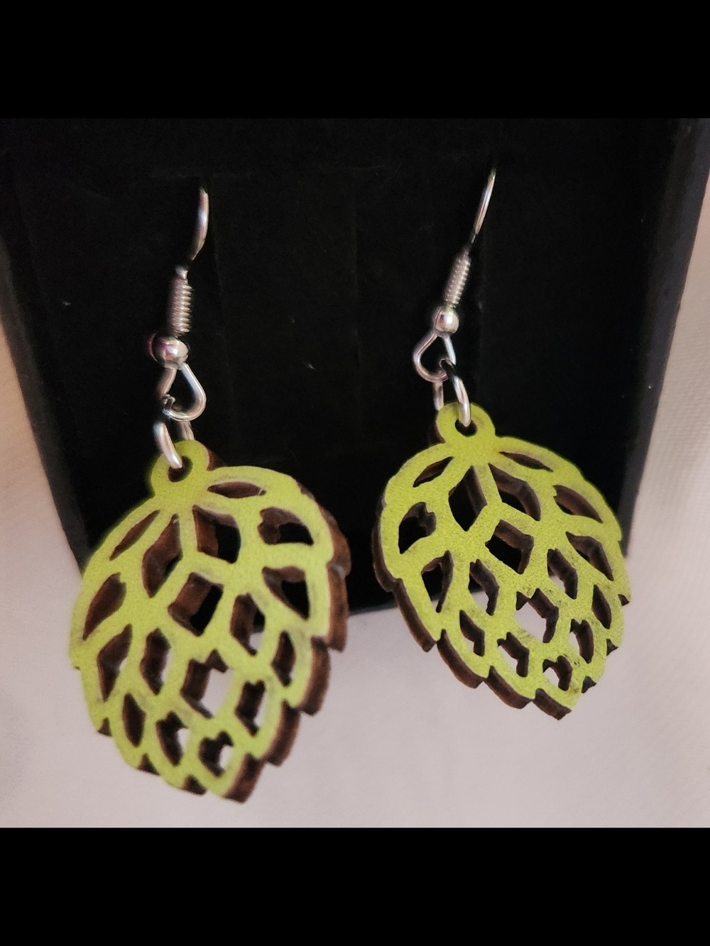 New in Box Hops Green Wood Cutout Dangle Earrings - Women Jewelry